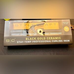 Stylecraft Black Gold Ceramic Stay-Temp Professional Curling Iron NIB 1 1/4”